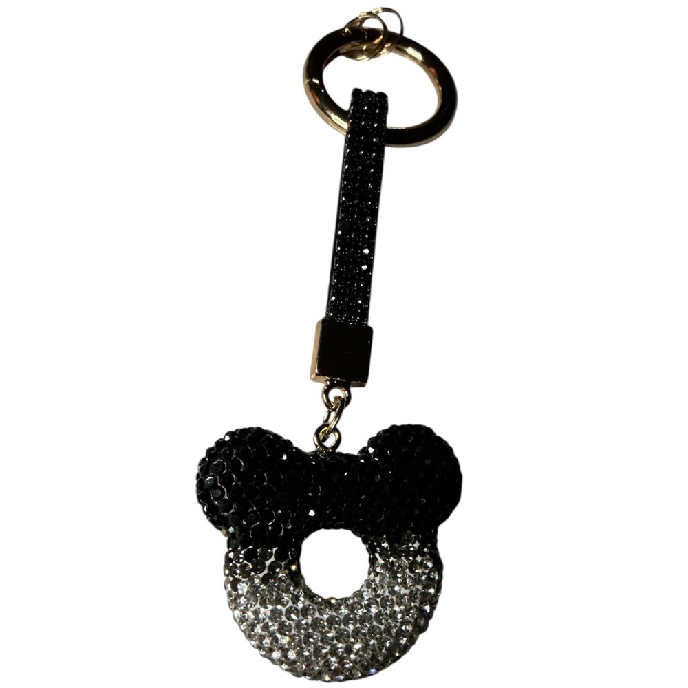 Sparkle Rhinestone Mickey Bag Charm/Keychain in Black and Silver NEW